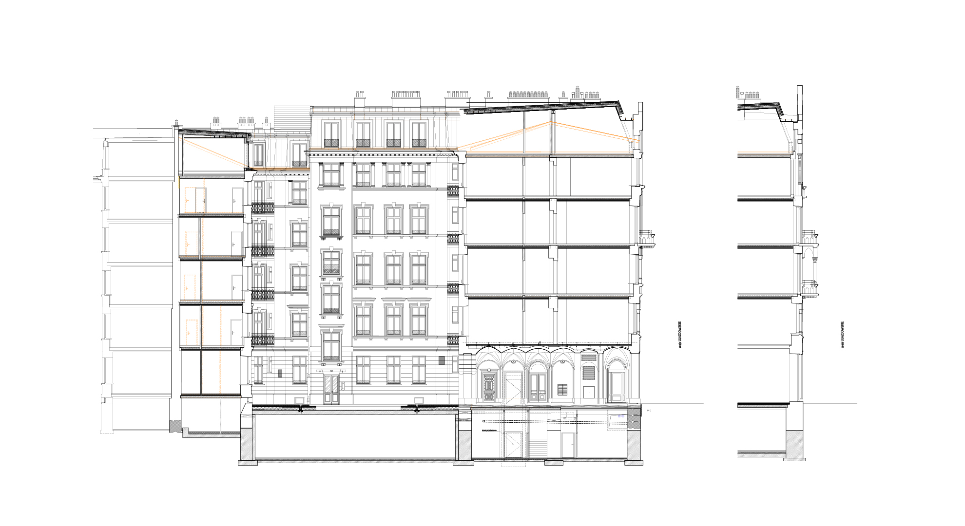 Drawing section town-house kamienica czynszowa ujazdowskie 22 aleje